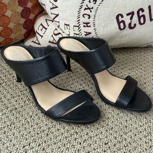 Vince Camuto Navinta Black Leather Heeled Mule Sandals